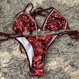 Red Paisley Bikini Set